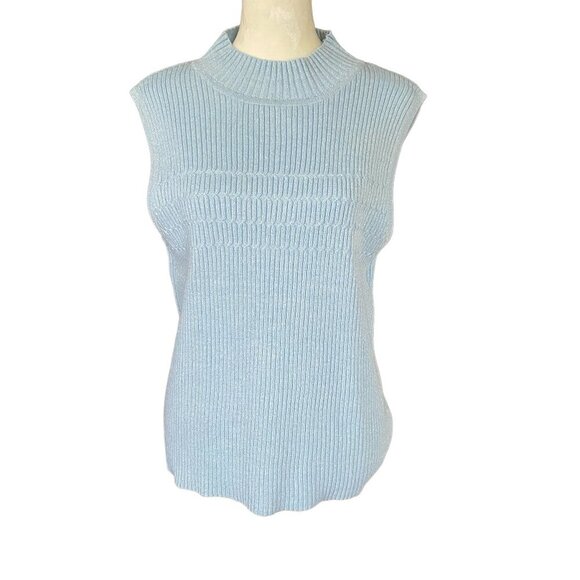 Moonlight Bay women's large light blue stretchy sleeveless sparkle tank sweater - Picture 1 of 9